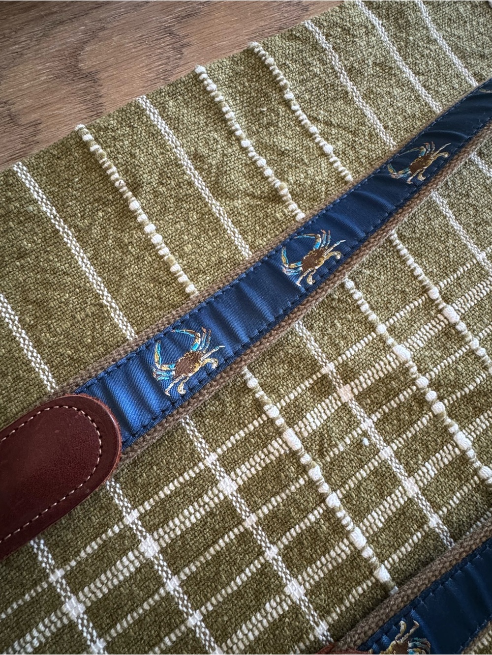 Preston Leather Blue Crab Ribbon Belt Made in USA Size 40